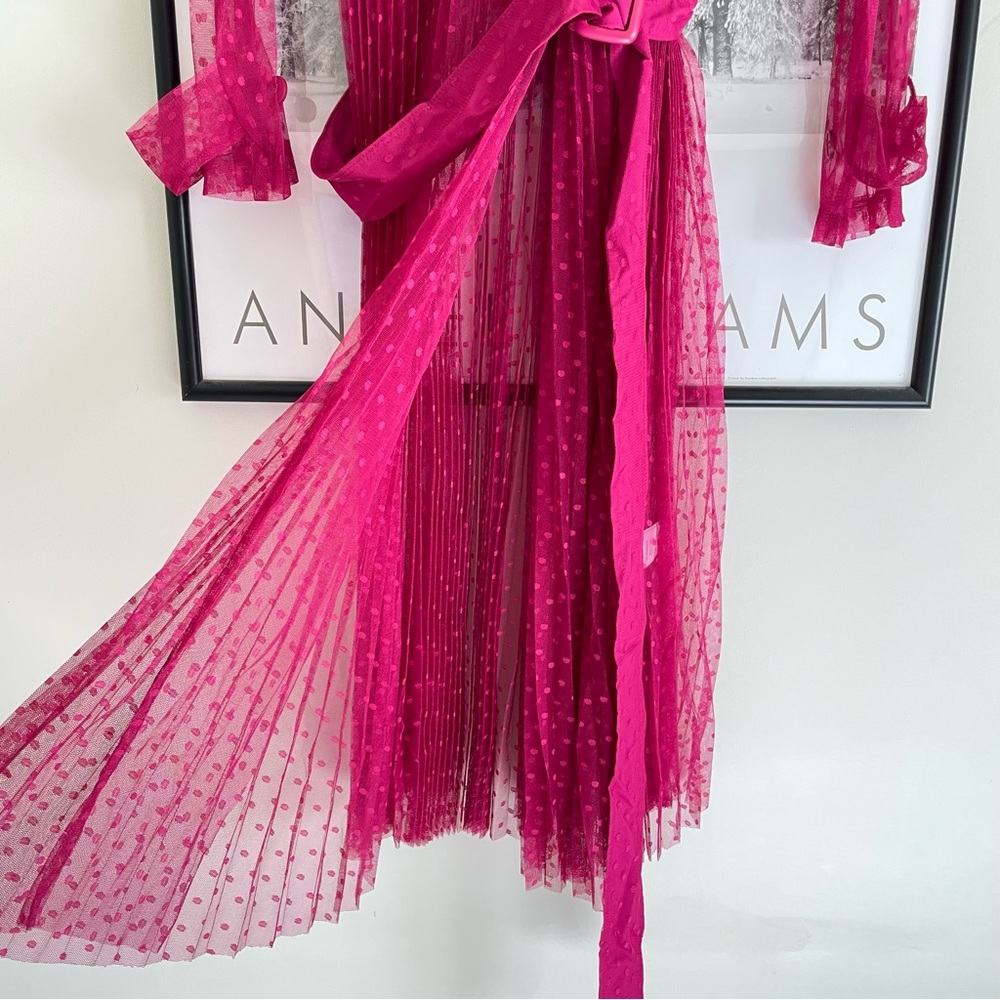 Anthropologie Fuchsia Sheer Dotted Trench Dress - Picture 9 of 16